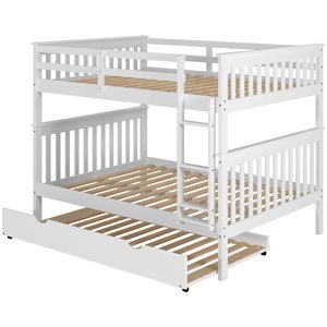 donco kids solid wood mission bunk bed with trundle in white 120-2-3