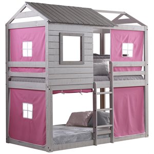 donco kids deer blind twin over twin solid wood bunk bed in rustic gray 1370