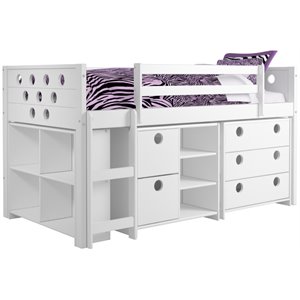 donco kids circles twin wooden low loft bed in white 780a