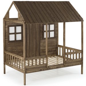 donco kids front porch twin solid wood low loft bed in rustic driftwood