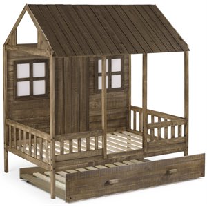 donco kids front porch twin solid wood low loft bed in rustic driftwood