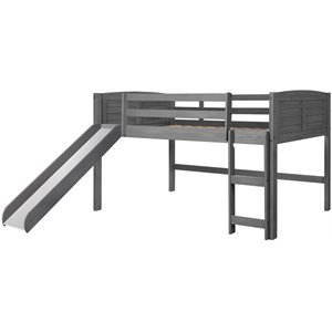 donco kids louver twin solid wood low loft bed with slide in antique gray 790