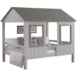 donco kids house full solid wood low loft bed in two tone gray