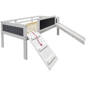 donco kids art play junior twin solid wood low loft bed in white wash and gray