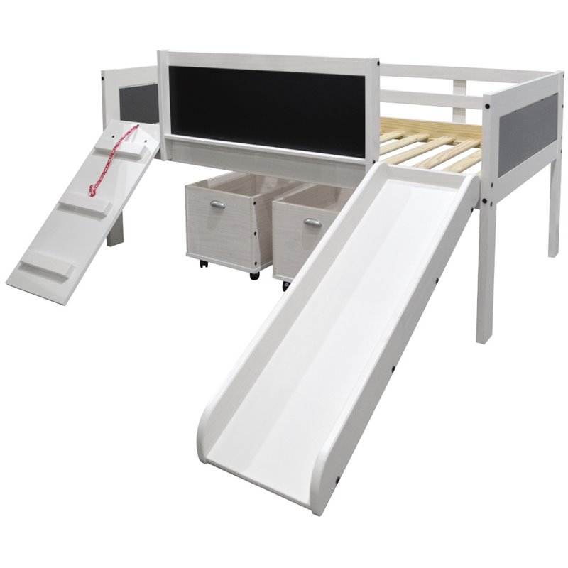 Donco Kids Art Play Junior Twin Solid Wood Low Loft Bed with Bins in