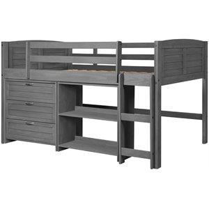 donco kids louver twin solid wood low loft with storage in antique gray