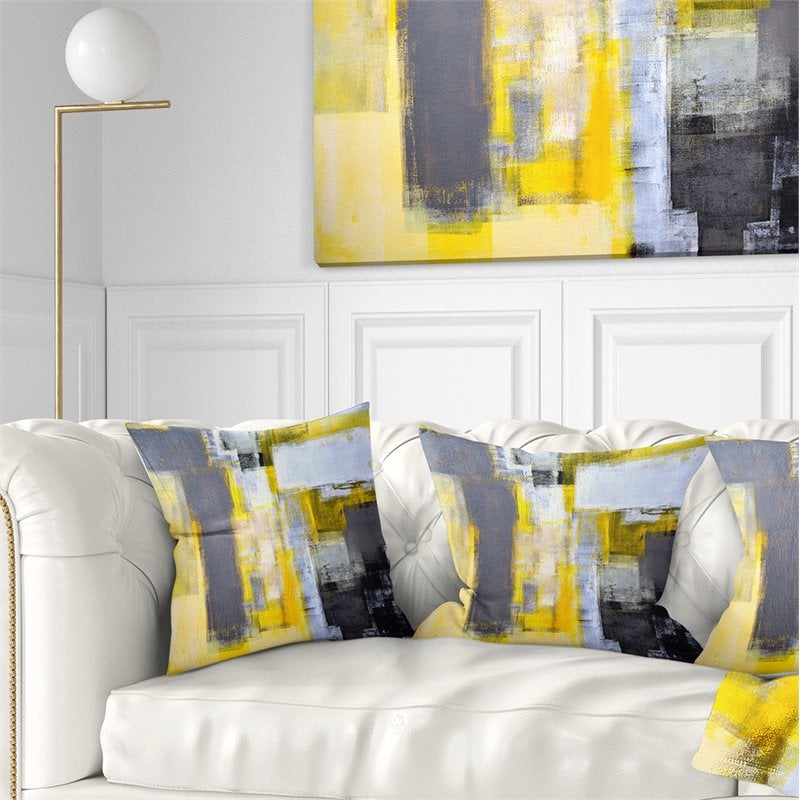 New Upholstered Throw Pillows Set of 2 18x18 Yellow Grey Blue Circle Design