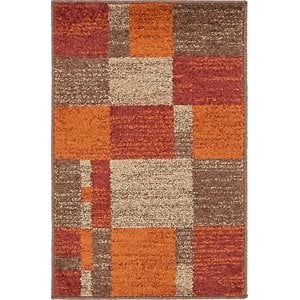 unique loom autumn color block area rug 2' x 3' rectangular multi/dark brown