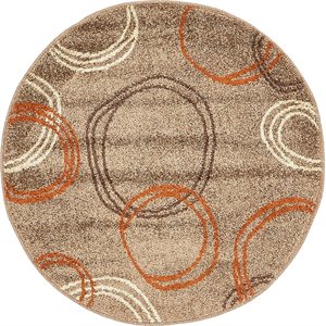 unique loom autumn circles area rug 3' 3 x 3' 3 round light brown/terracotta