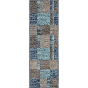 unique loom autumn color block area rug 2' x 6' runner blue/gray