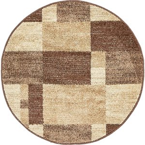 unique loom autumn color block area rug 3' 3 x 3' 3 round beige/dark brown
