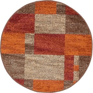 unique loom autumn color block area rug 3' 3 x 3' 3 round multi/dark brown