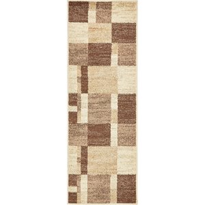 unique loom autumn color block area rug 2' x 6' runner beige/dark brown