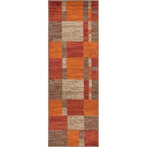 unique loom autumn color block area rug 2' x 6' runner multi/dark brown