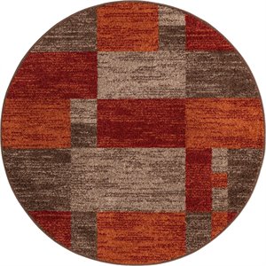 unique loom autumn color block area rug 5' x 5' round multi/dark brown
