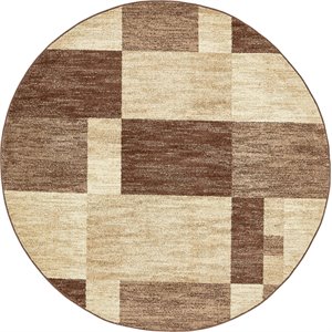 unique loom autumn color block area rug 8' x 8' round beige/dark brown