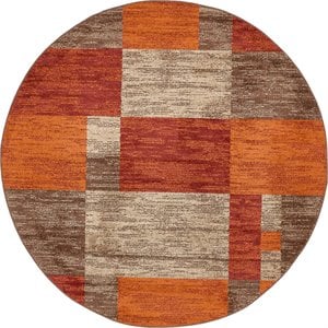 unique loom autumn color block area rug 8' x 8' round multi/dark brown