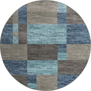 unique loom autumn color block area rug 7' 10 x 7' 10 round blue/gray