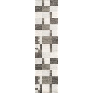 unique loom autumn color block area rug 2' 6 x 10' runner gray/ivory