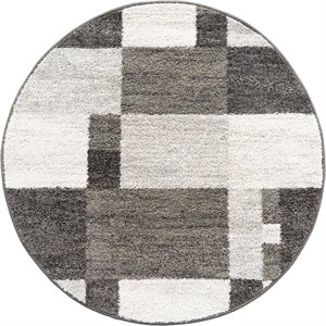unique loom autumn color block area rug 3' 3 x 3' 3 round gray/ivory