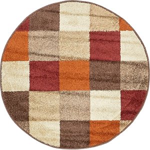 unique loom autumn checkered area rug 3' 3 x 3' 3 round multi/beige