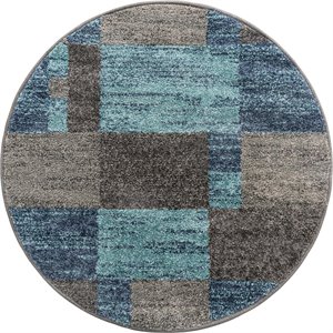 unique loom autumn color block area rug 3' 3 x 3' 3 round blue/gray