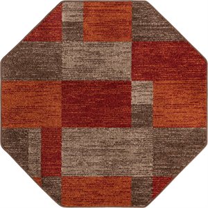 unique loom autumn color block rug 5' x 5' octagon multi/dark brown