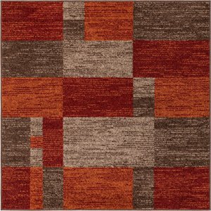 unique loom autumn color block square rug 5' x 5' multi/dark brown