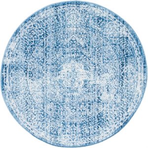 unique loom brighton medallion print rug 3' 3 x 3' 3 round navy blue/ivory