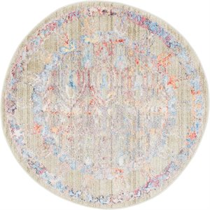 unique loom brighton vibrant print area rug 3' 3 x 3' 3 round beige/pink