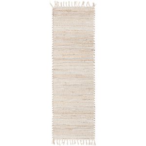 unique loom chindi jute braided solid rug 2' 2 x 6' runner beige/ivory