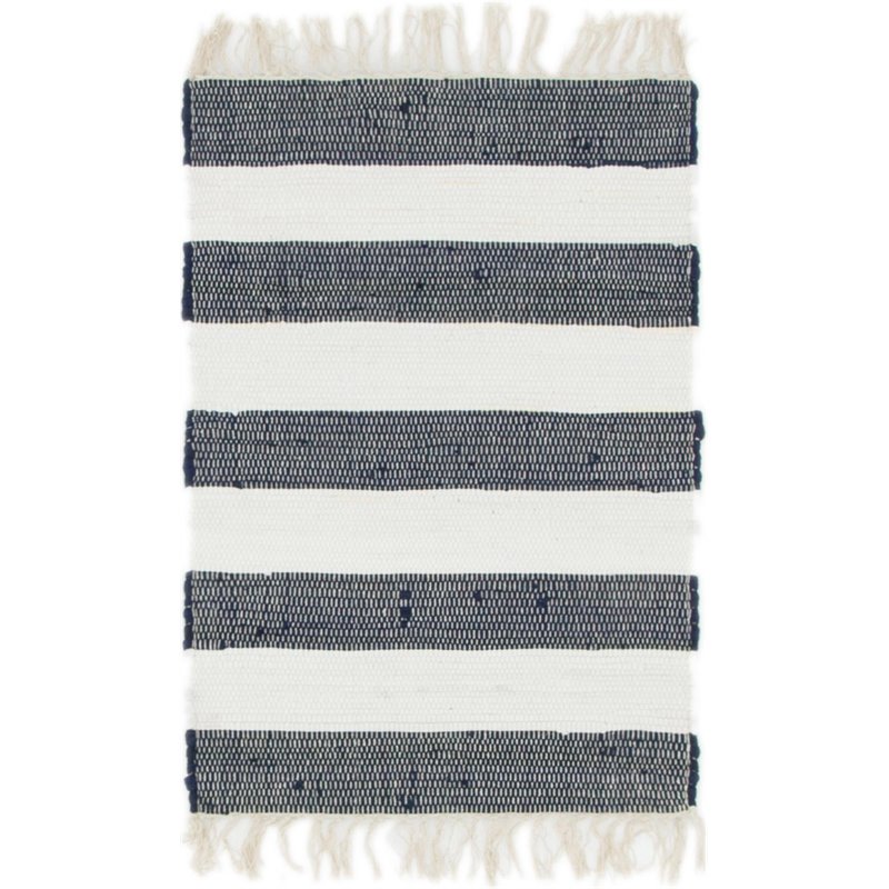 Unique Loom Chindi Rag Striped Area Rug, Navy Blue Striped Area Rug