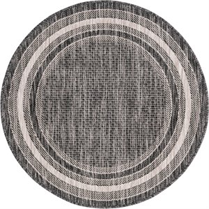 unique loom outdoor border solid tonal rug 3' 3 x 3' 3 round black/gray