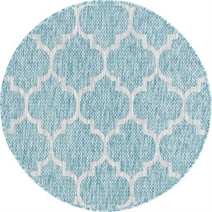 unique loom outdoor trellis lattice area rug 3' 3 x 3' 3 round aquamarine/gray