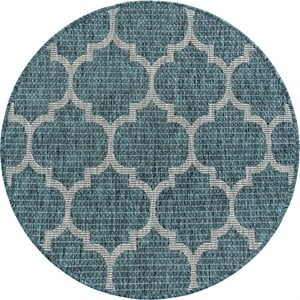 unique loom outdoor trellis lattice area rug 3' 3 x 3' 3 round teal/gray