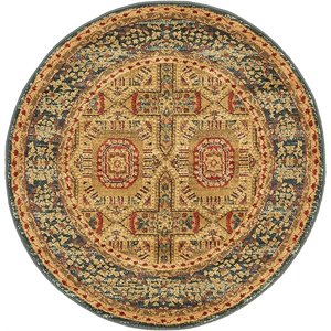 unique loom palace geometric medallion rug 3' 3 x 3' 3 round blue/tan
