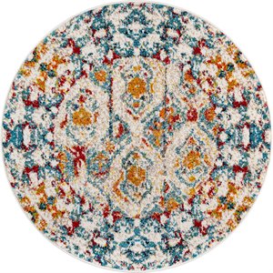 unique loom rosso vintage geometric rug 3' 3 x 3' 3 round multi/ivory