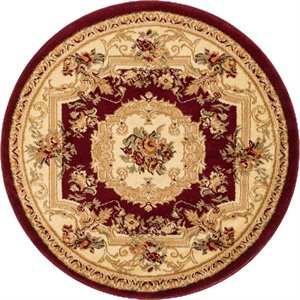unique loom versailles medallion motif rug 3' 3 x 3' 3 round burgundy/ivory