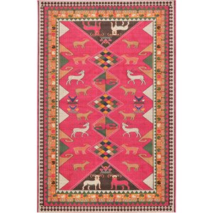 unique loom sedona over-dyed animals rug 10' 6 x 16' 5 rectangle pink/beige