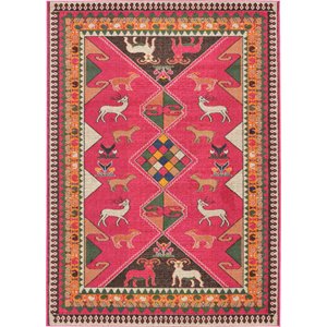 unique loom sedona over-dyed animals rug 7' x 10' rectangle pink/beige