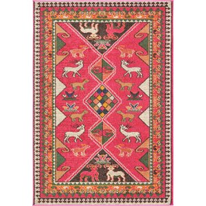 unique loom sedona over-dyed animals rug 4' x 6' rectangle pink/beige