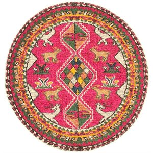 unique loom sedona over-dyed animals rug 3' 3 x 3' 3 round pink/beige