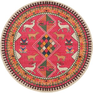 unique loom sedona over-dyed animals rug 6' x 6' round pink/beige