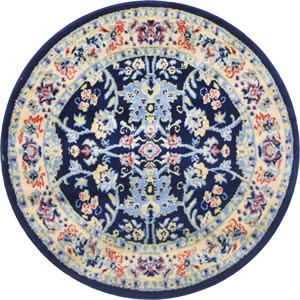 unique loom sialk hill persian floral rug 3' 3 x 3' 3 round navy blue/ivory