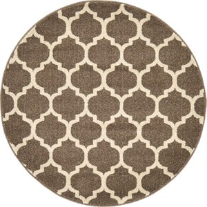 unique loom trellis lattice design area rug 3' 3 x 3' 3 round brown/beige