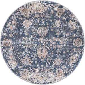 unique loom portland tone-on-tone design rug 3' 3 x 3' 3 round blue/ivory