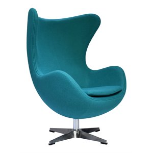 mos cocoon modern wool 360 swivel tilt lounge chair in teal blue