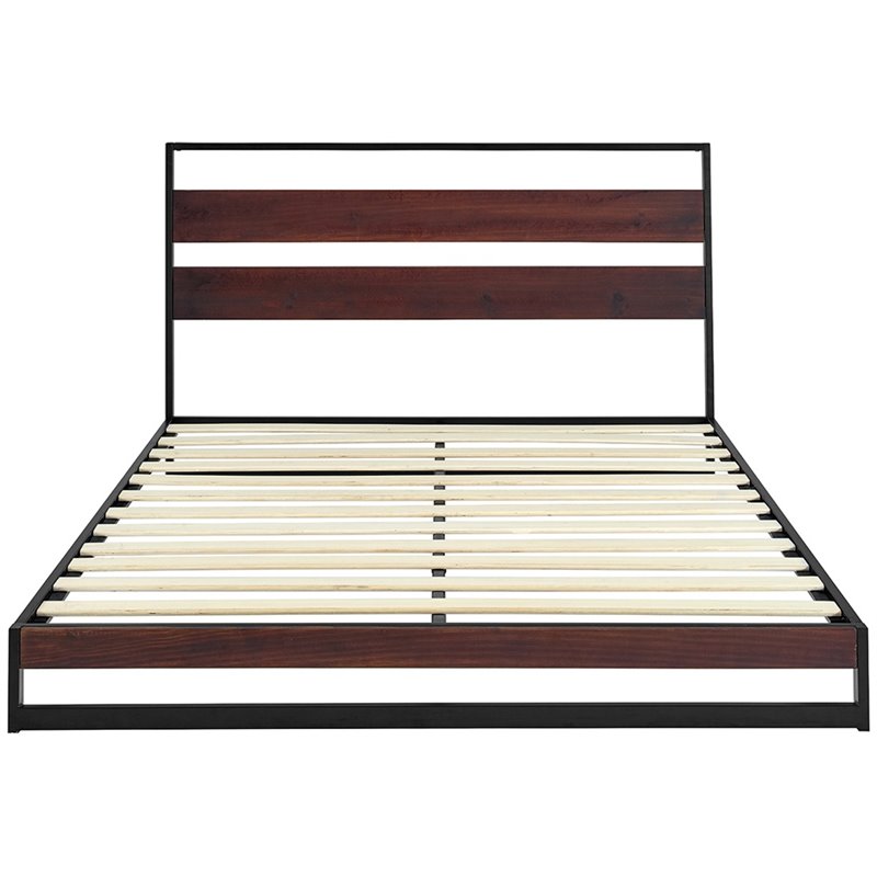 BIKAHOM Metal and Wood Low Profile Queen Platform Bed in Espresso/Black ...