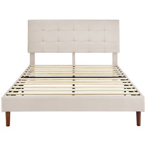 bikahom tufted fabric upholstered platform bed in beige