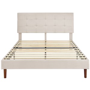 bikahom tufted fabric upholstered platform bed in beige